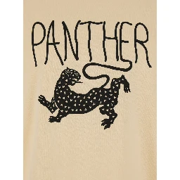 Crew Neck T-Shirt with Front Print in Beige Cotton for Men