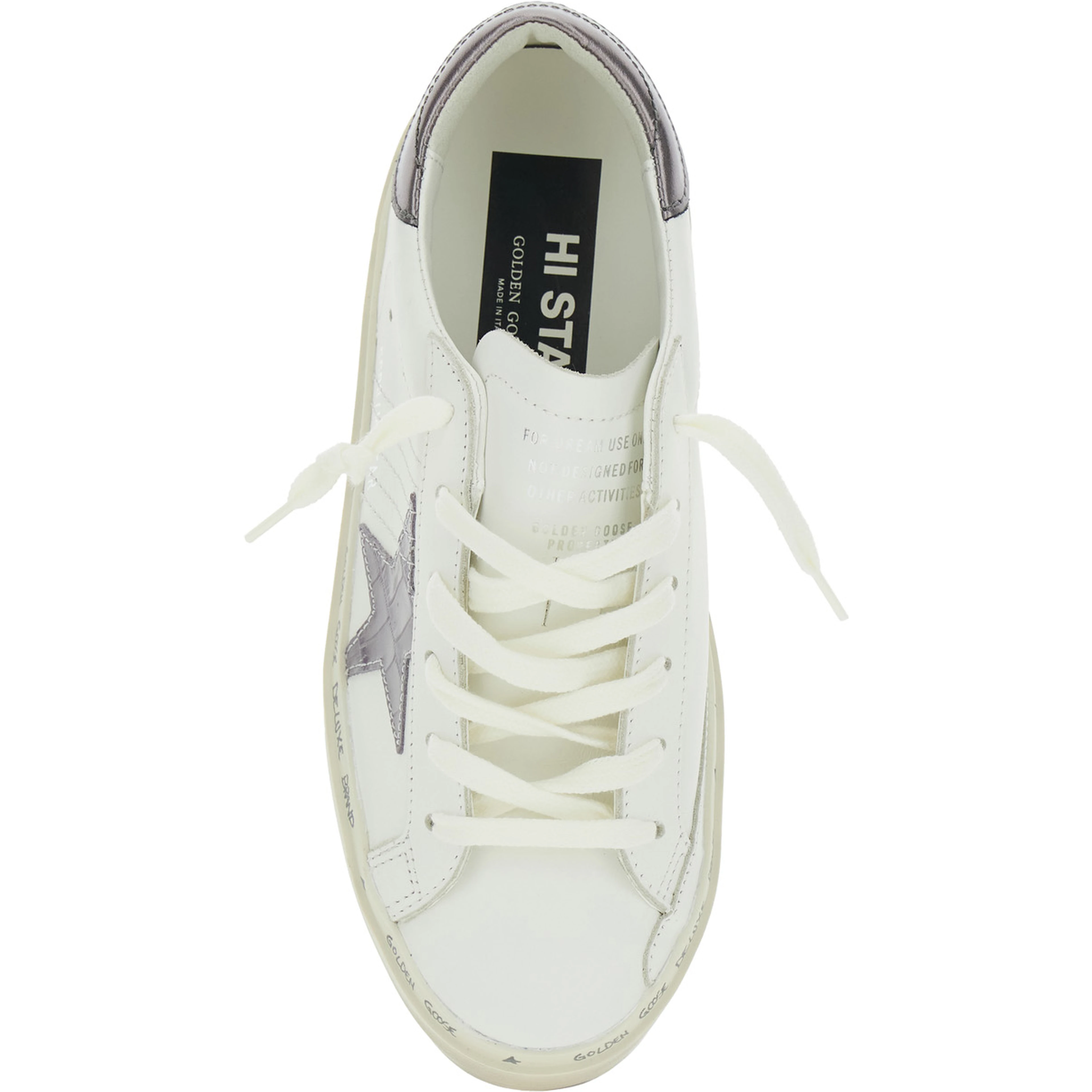 Hi Star White Low Top Sneakers with Star Patch on the Side and Logo Lettering on the Heel in Leather for Women