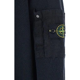 Blue Sweatshirt with Crewneck and Logo Patch on Sleeve in Cotton for Men