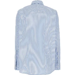 Blue Shirt with Double Collar and All-Over Striped Motif in Cotton for Women
