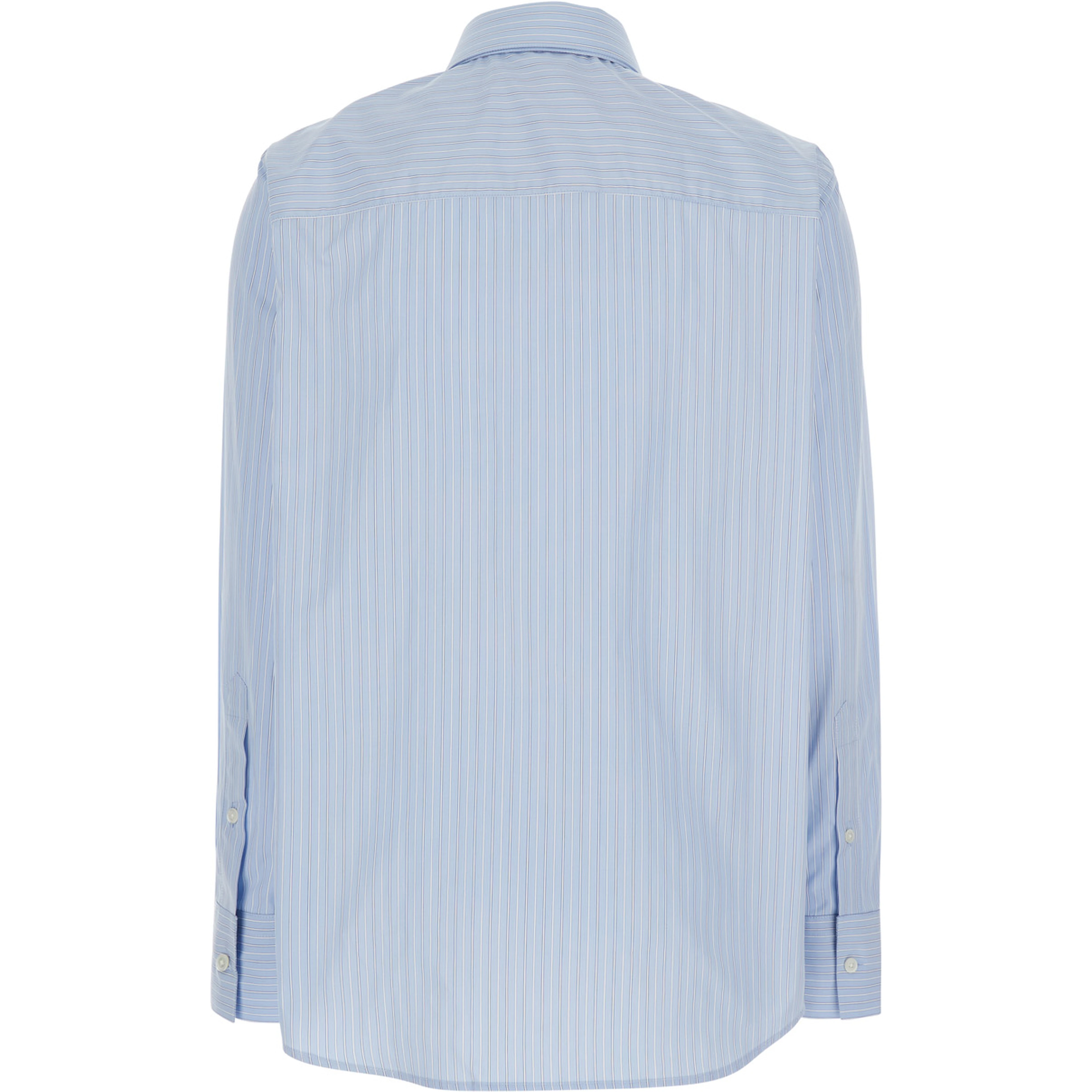 Blue Shirt with Double Collar and All-Over Striped Motif in Cotton for Women