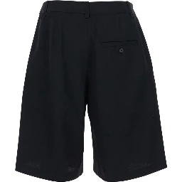 Le Short Camargue Black Bermuda Shorts with Belt Loops and Wide Leg in Wool for Men