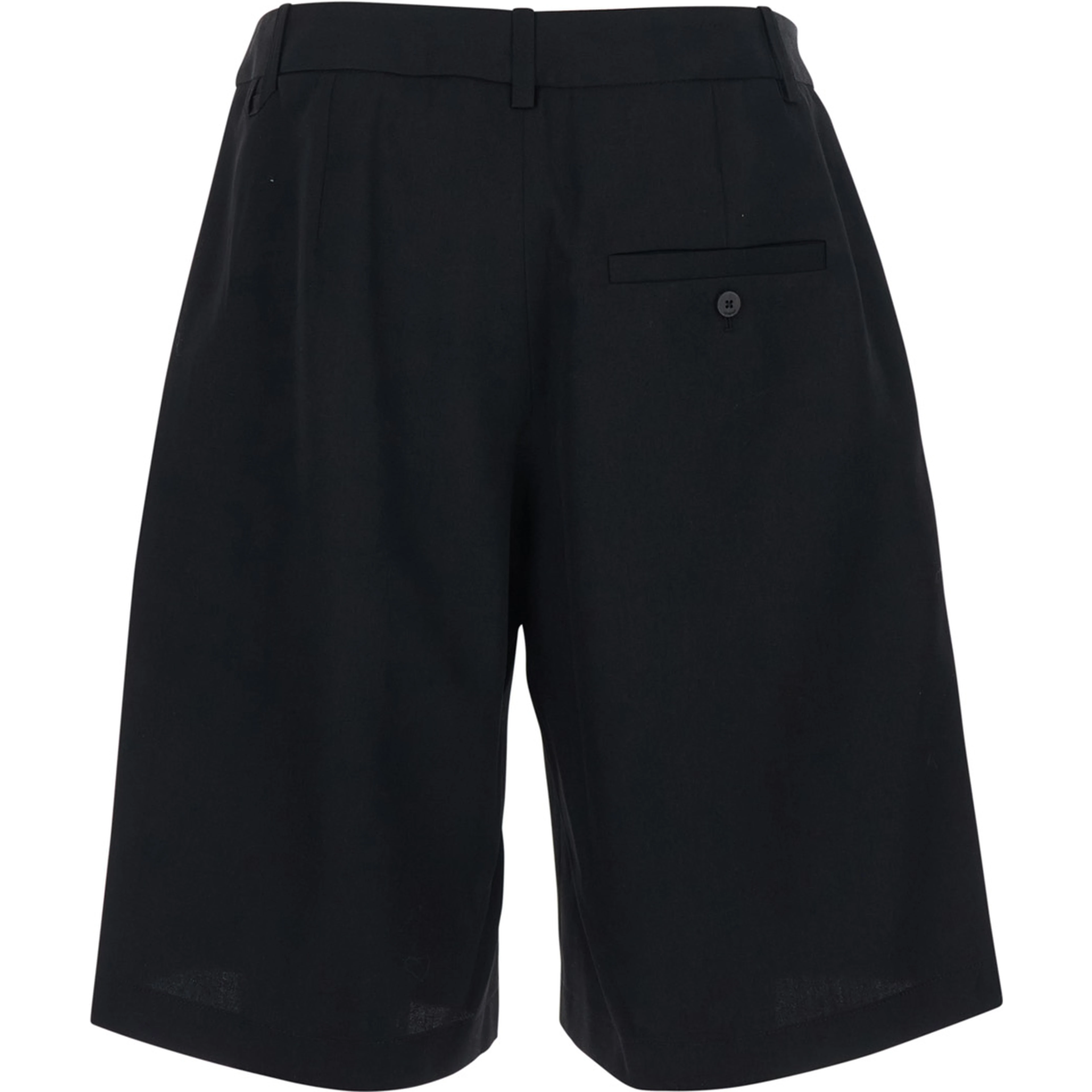 Le Short Camargue Black Bermuda Shorts with Belt Loops and Wide Leg in Wool for Men