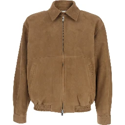 Brown Jacket with Classic Collar and Two Front Welt Pockets in Suede Man