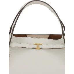 Medium Tote Bag with T Timeless Plaque on the Front and Adjustable and Removable White Leather Strap for Women
