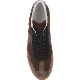 Brown Low Top Sneaker with Logo on Tongue and Inserts Design in Suede Man