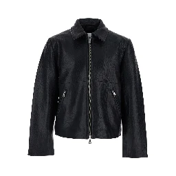 Black Jacket with Classic Collar and Leather Zip Closure for Men