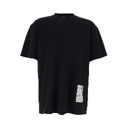 Black Crew Neck T-Shirt with Logo on Front and Back in Cotton for Men