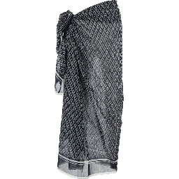 Black and White Asymmetrical Pareo with Geometric Motif in Cotton for Men