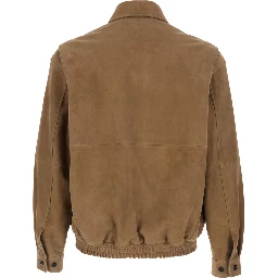 Brown Jacket with Classic Collar and Two Front Welt Pockets in Suede Man