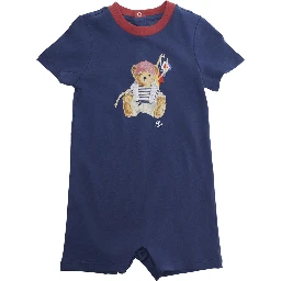 KNIT-SHORTALL Blue - Overall with adjustable straps and front logo - In Cotton - Child