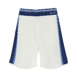 White Shorts with Striped Details and Perforated Design in Fabric Men