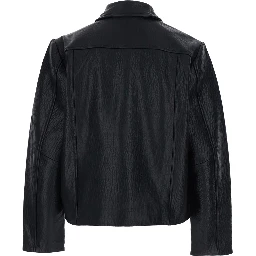Black Jacket with Classic Collar and Leather Zip Closure for Men