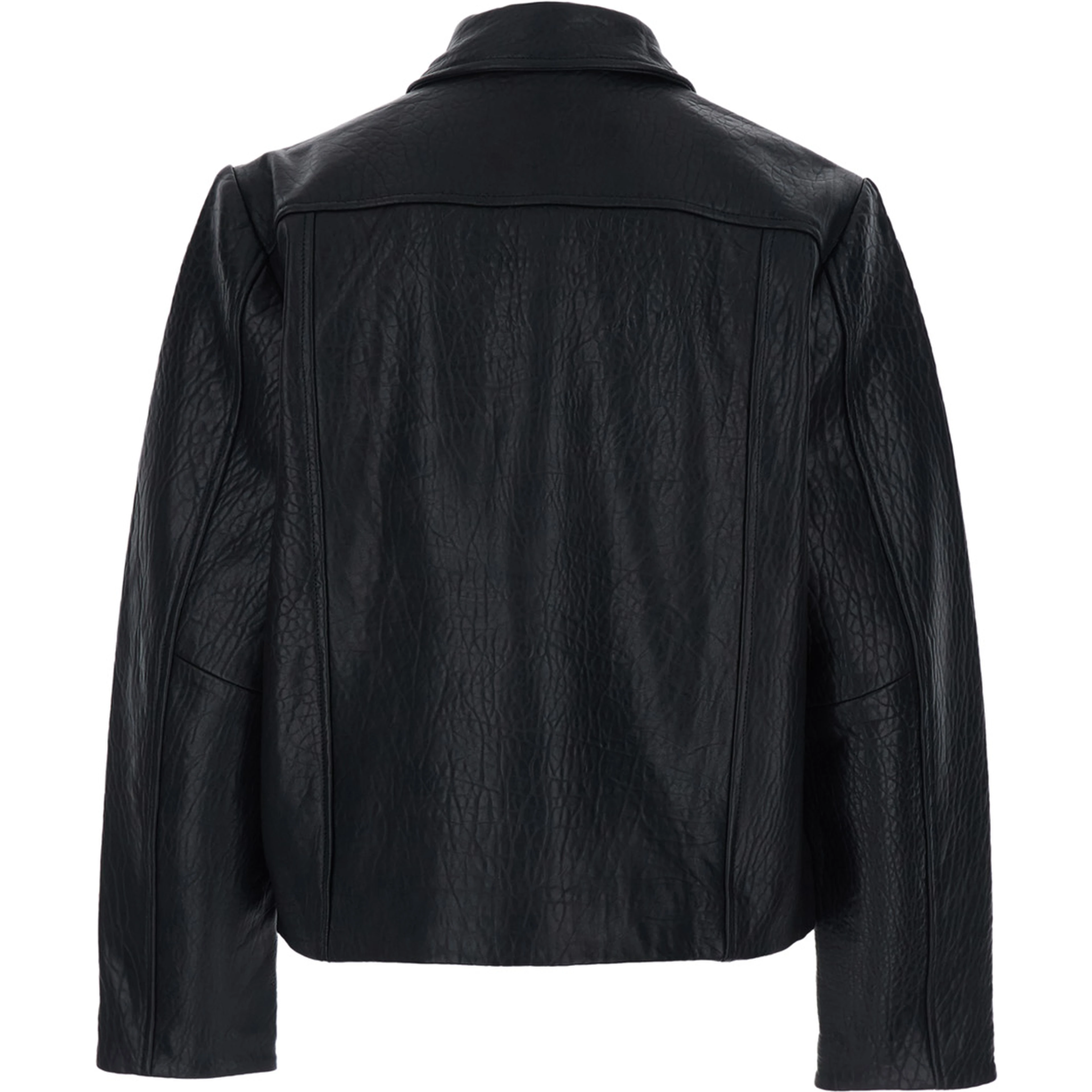 Black Jacket with Classic Collar and Leather Zip Closure for Men