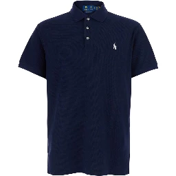 Blue Polo Shirt with Classic Collar and Pony Embroidery on the Front in Cotton for Men