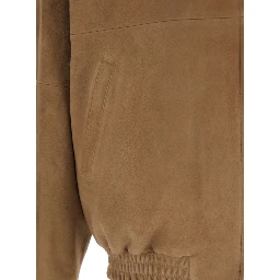 Brown Jacket with Classic Collar and Two Front Welt Pockets in Suede Man