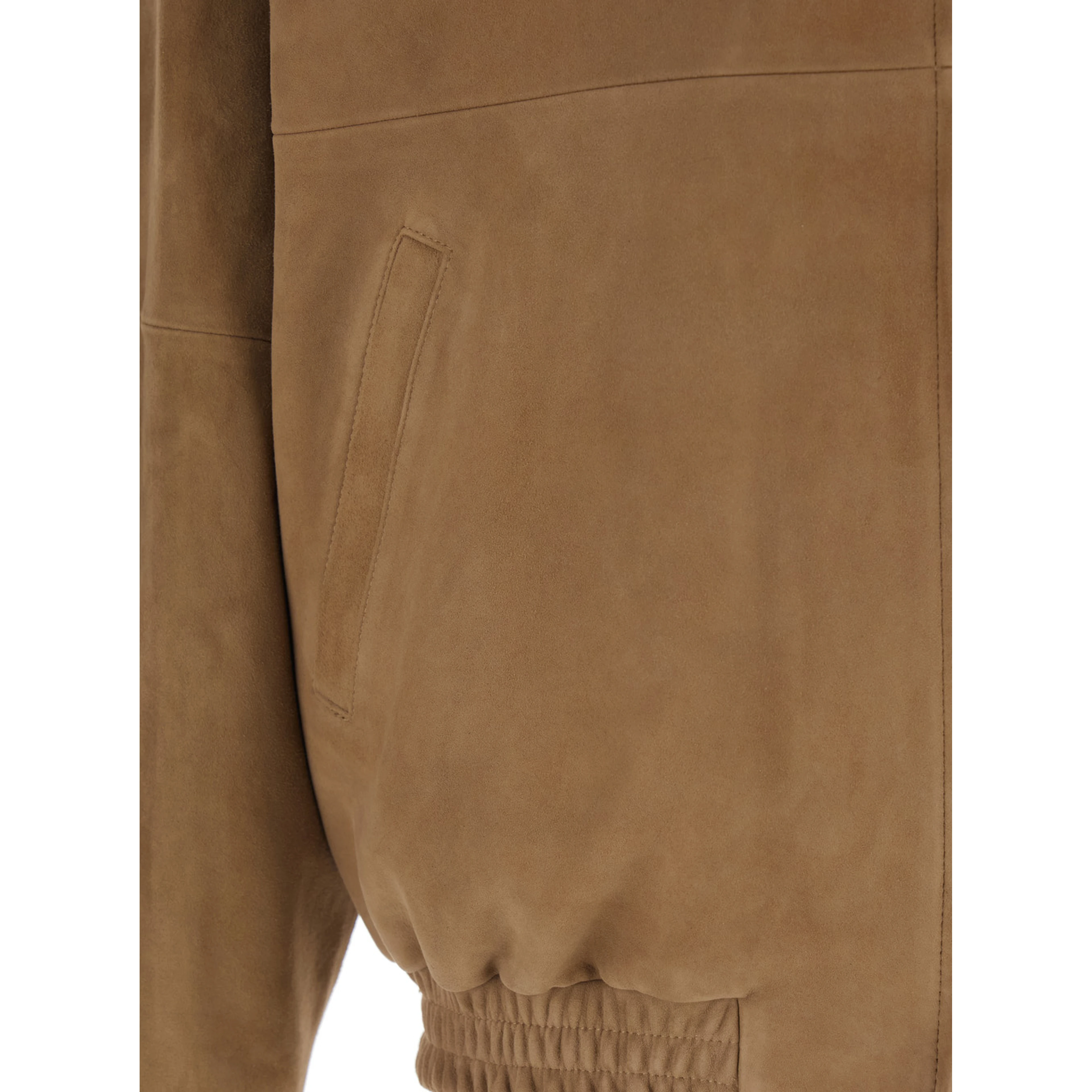 Brown Jacket with Classic Collar and Two Front Welt Pockets in Suede Man