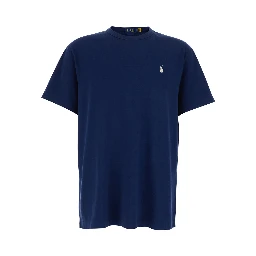 Classic Fit Blue T-Shirt Crew Neck with Pony Embroidery in Cotton Men