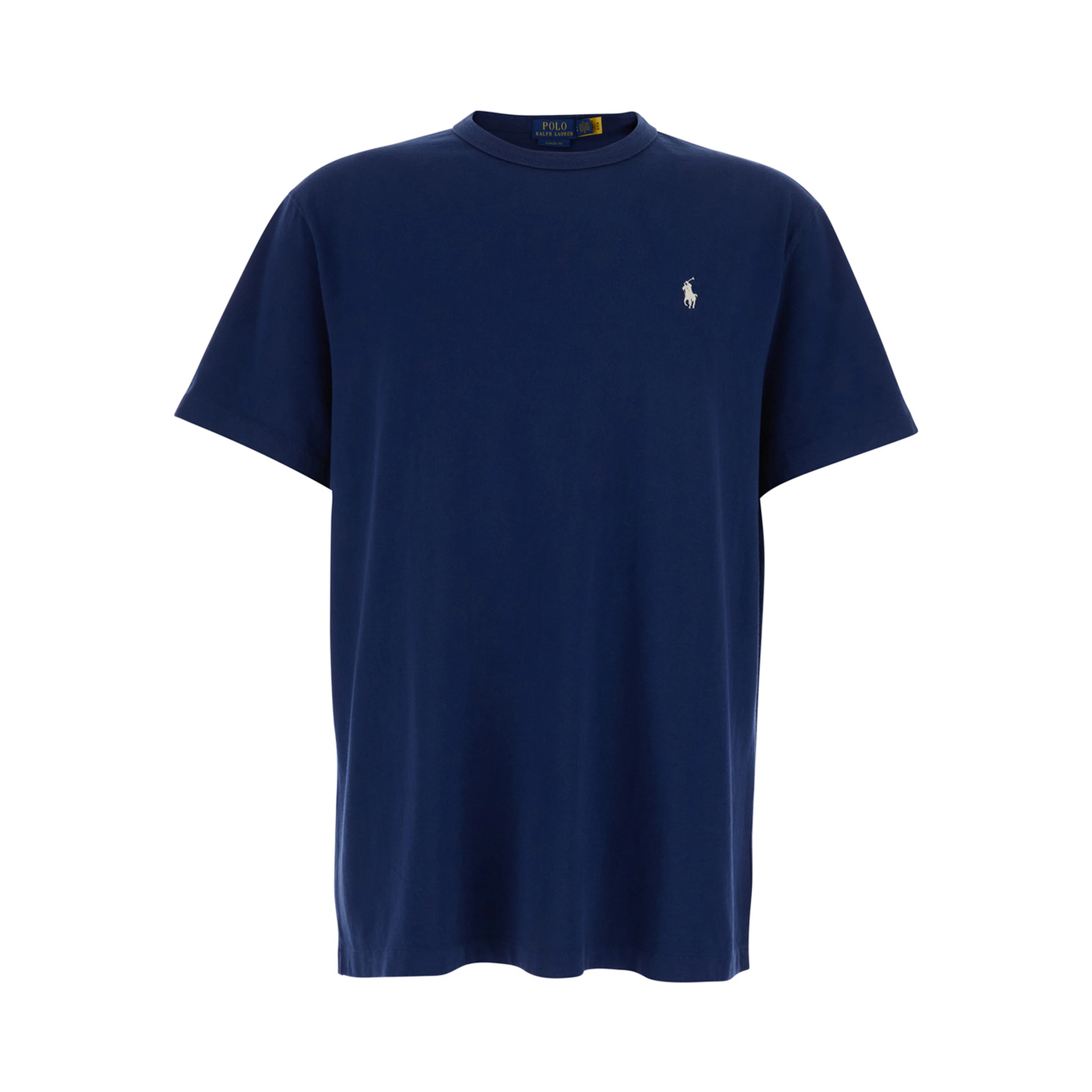 Classic Fit Blue T-Shirt Crew Neck with Pony Embroidery in Cotton Men