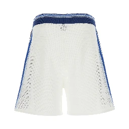 White Shorts with Striped Details and Perforated Design in Fabric Men