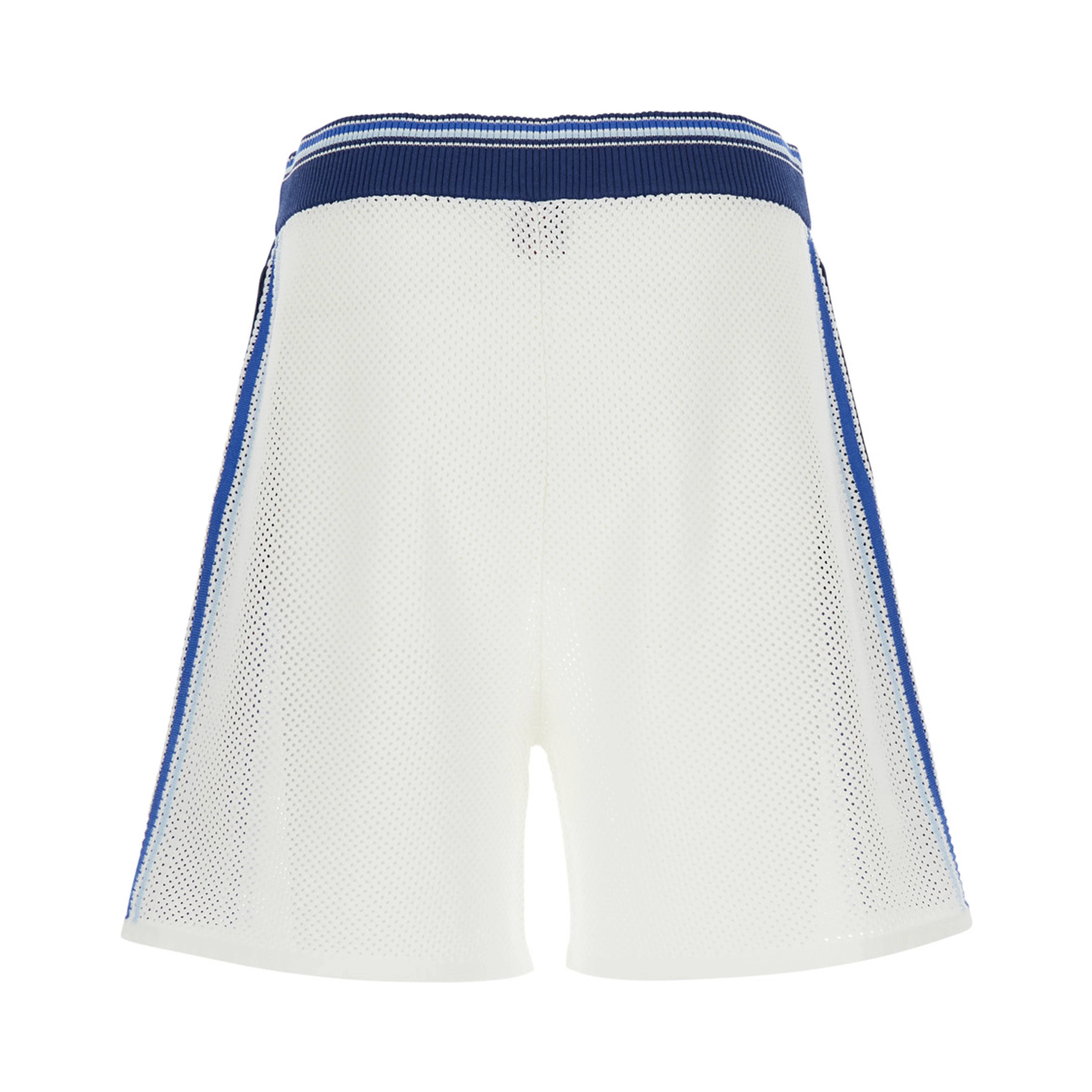 White Shorts with Striped Details and Perforated Design in Fabric Men