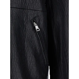 Black Jacket with Classic Collar and Leather Zip Closure for Men