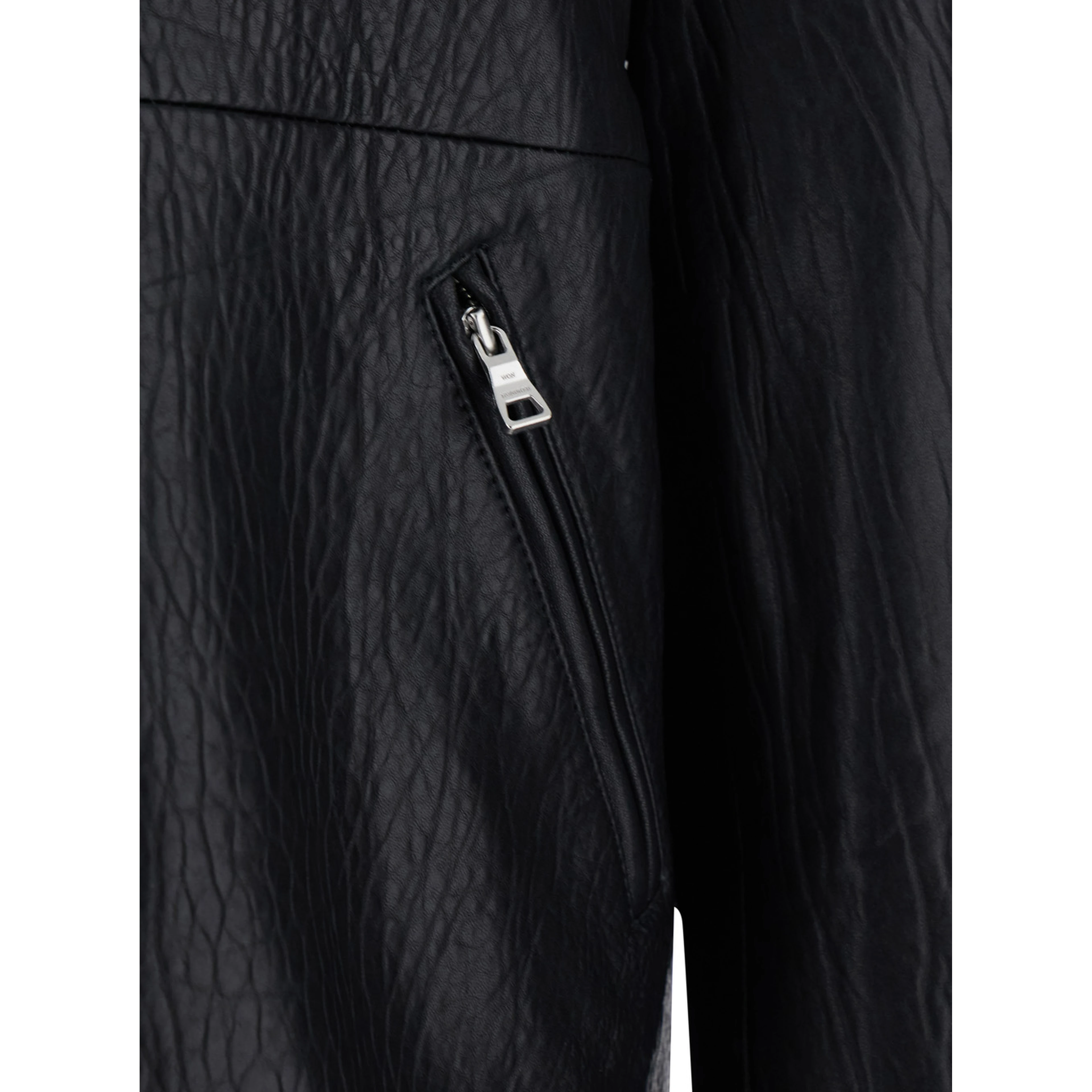 Black Jacket with Classic Collar and Leather Zip Closure for Men