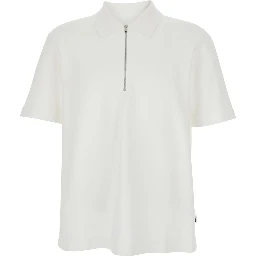 White Polo with Classic Collar and Front Zip Closure in Cotton for Men