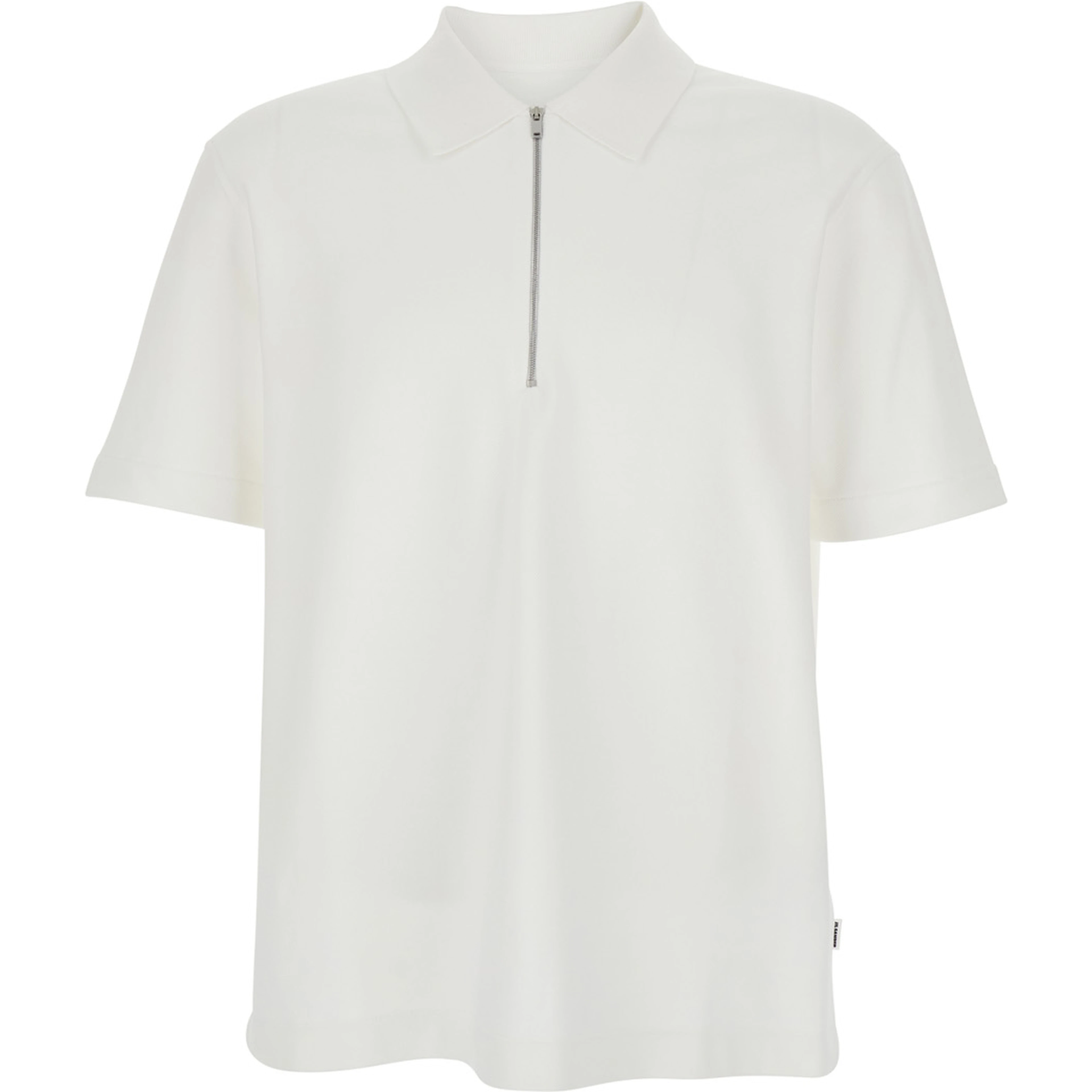 White Polo with Classic Collar and Front Zip Closure in Cotton for Men