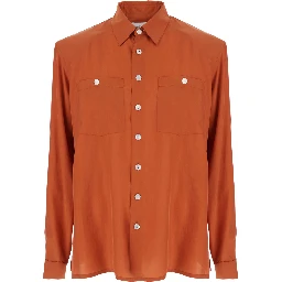 Orange Silk Classic Collar Shirt for Men