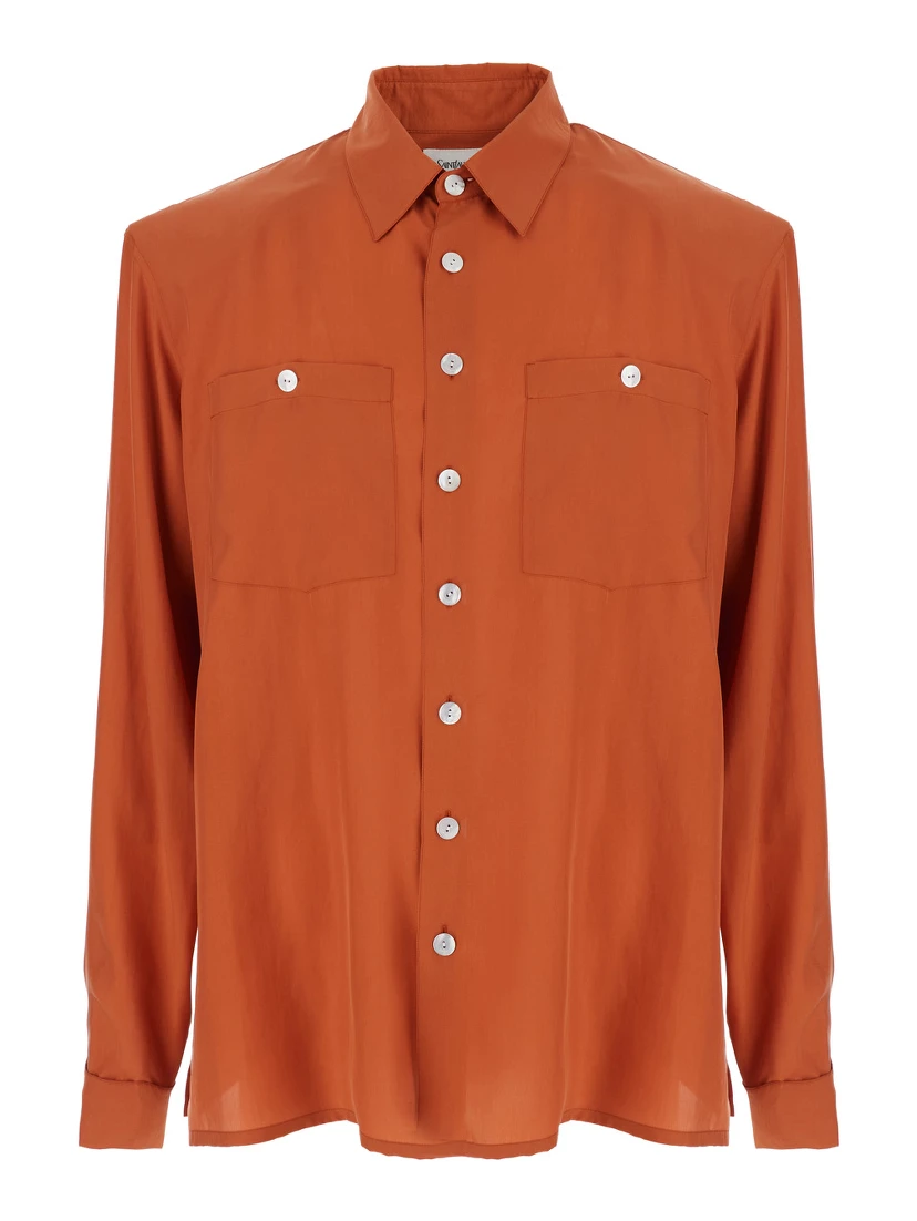 Orange Silk Classic Collar Shirt for Men