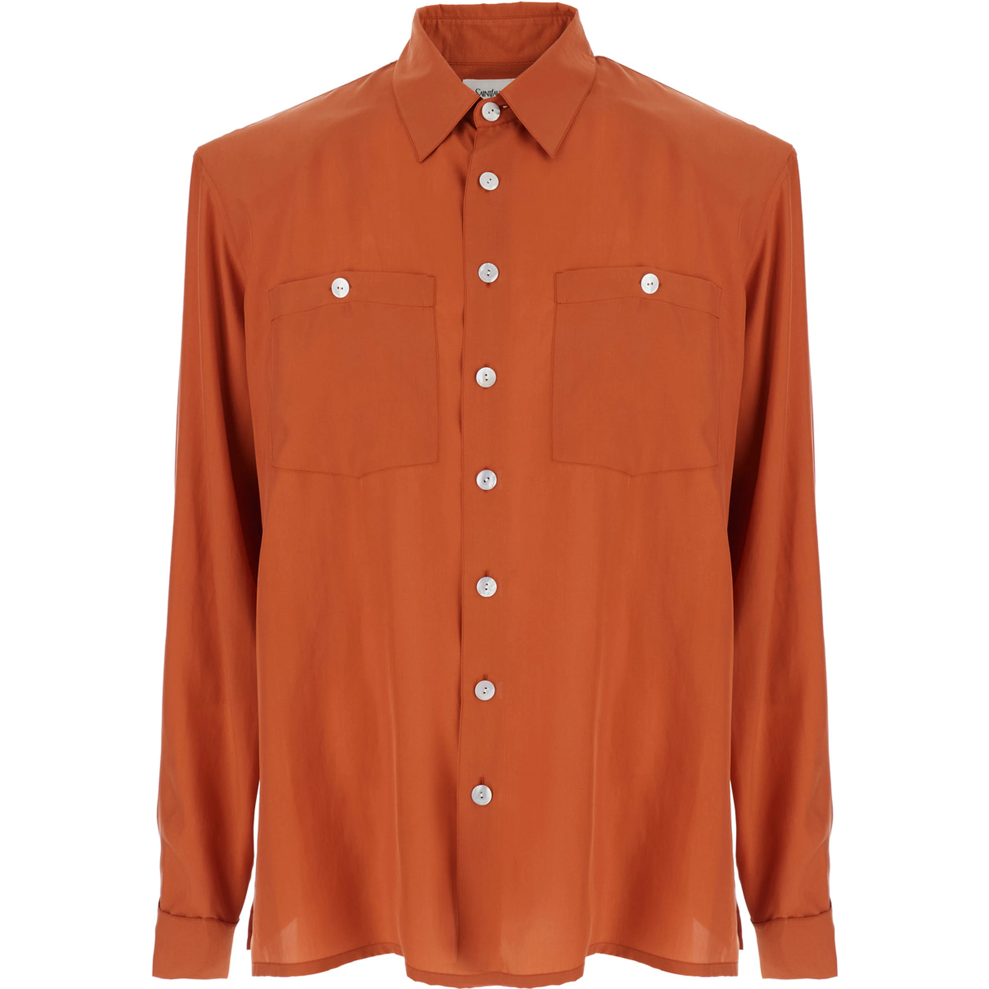 Orange Silk Classic Collar Shirt for Men