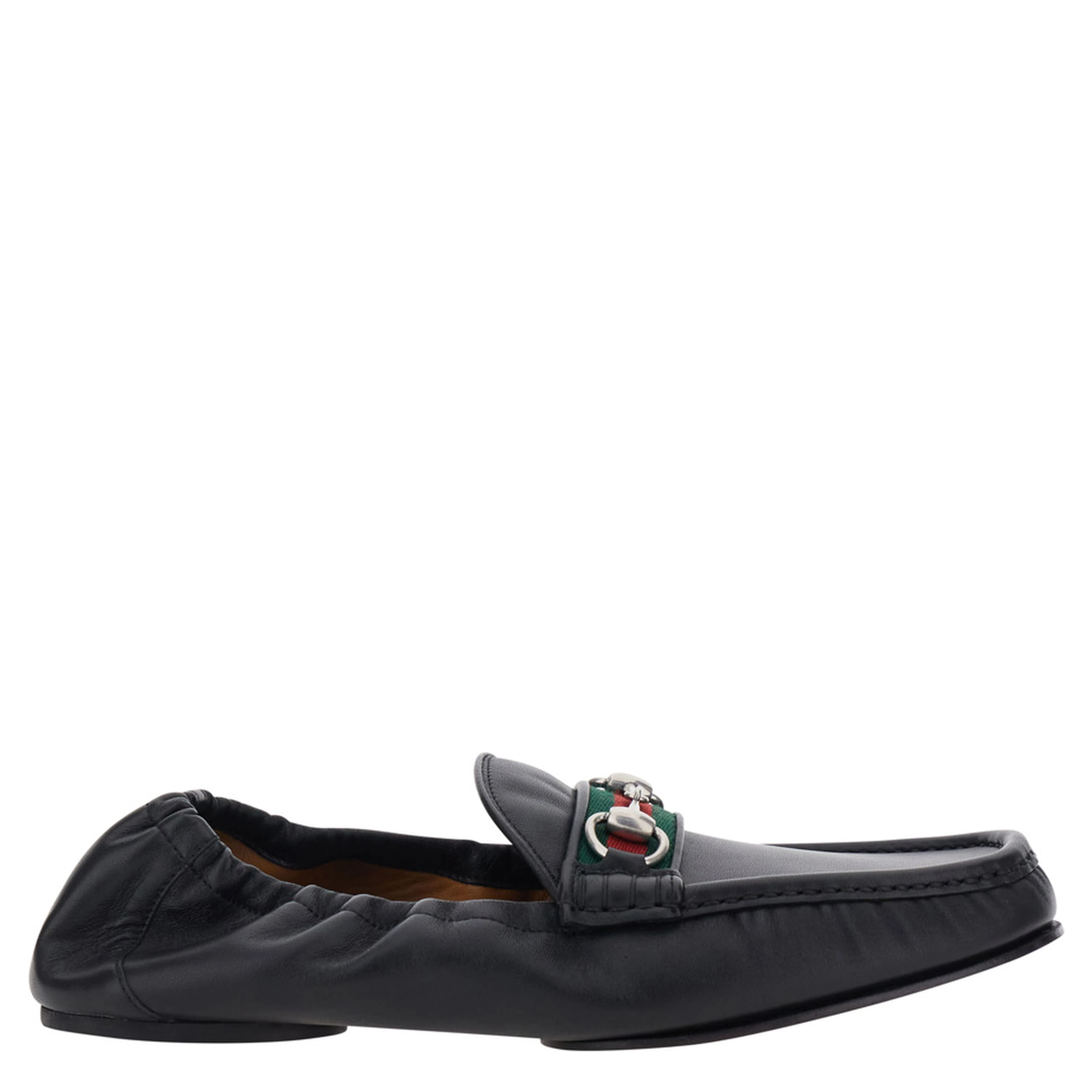 Black Loafers with Rounded Toe and Horsebit Detail on Front in Leather for Men