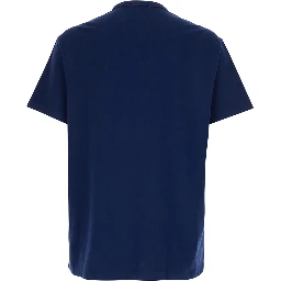 Classic Fit Blue T-Shirt Crew Neck with Pony Embroidery in Cotton Men