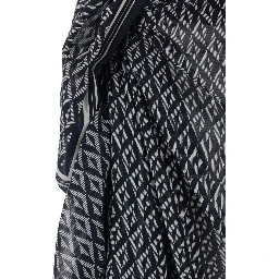 Black and White Asymmetrical Pareo with Geometric Motif in Cotton for Men