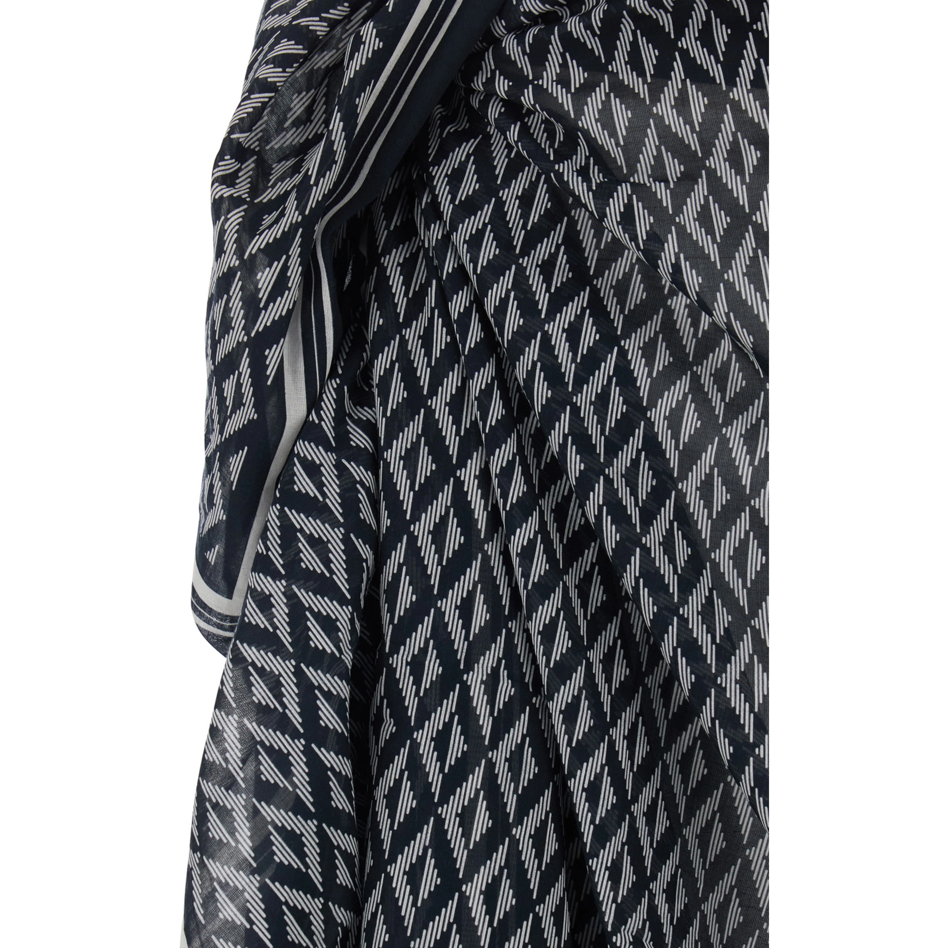 Black and White Asymmetrical Pareo with Geometric Motif in Cotton for Men