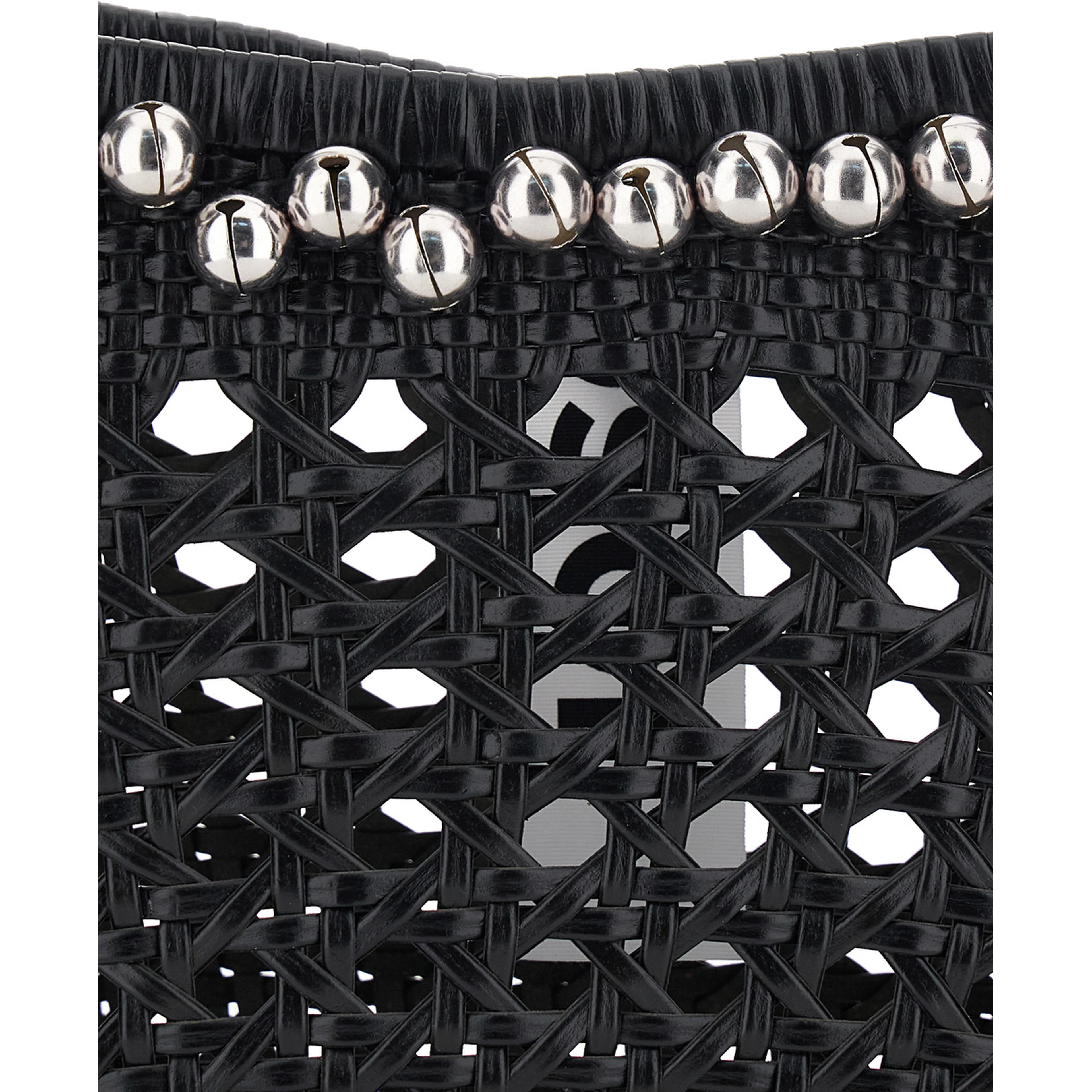 Lip Black Shoulder Bag with Rounded Handles and Bead Details in Leather for Women