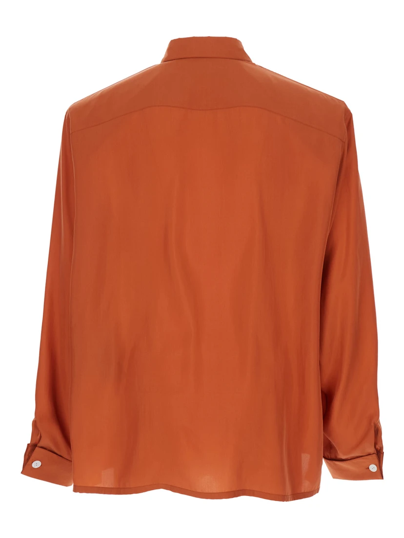 Orange Silk Classic Collar Shirt for Men