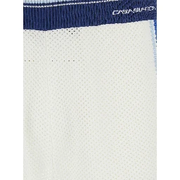White Shorts with Striped Details and Perforated Design in Fabric Men