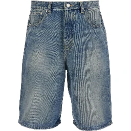 blue Five-pocket Bermuda with patch logo on the back in denim for men