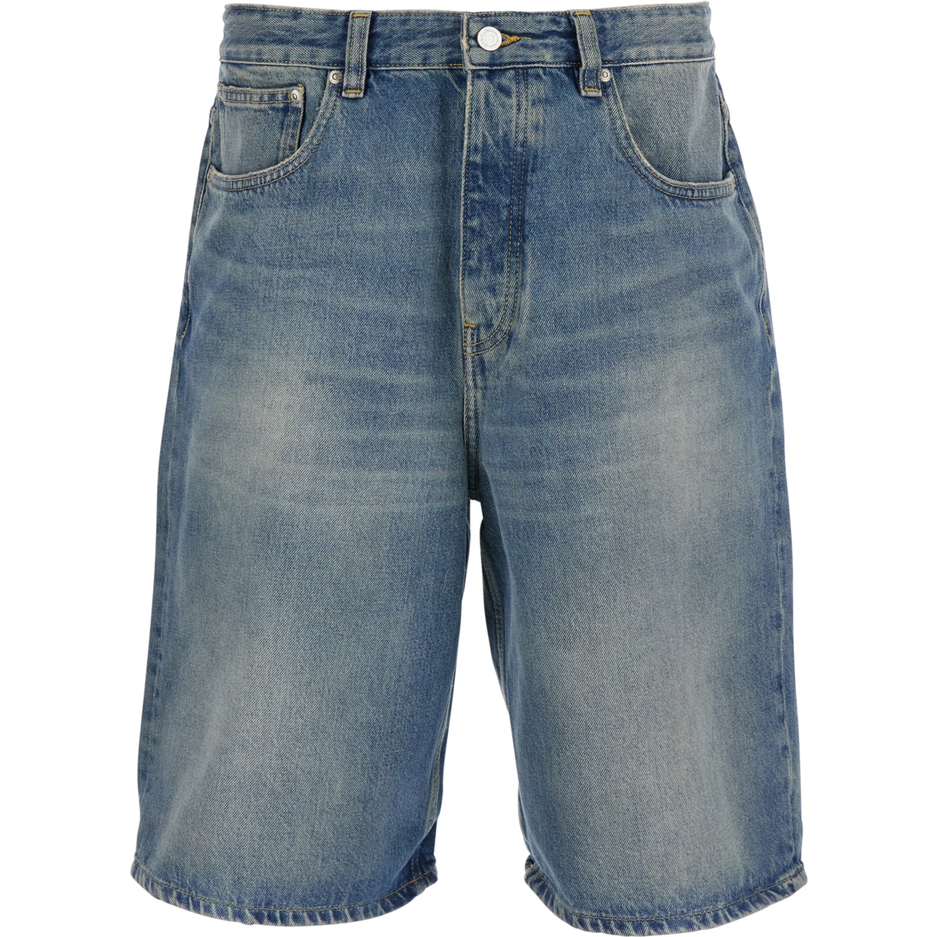 blue Five-pocket Bermuda with patch logo on the back in denim for men