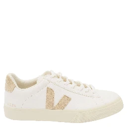 White and Beige Sneakers with Logo Details in Leather Man