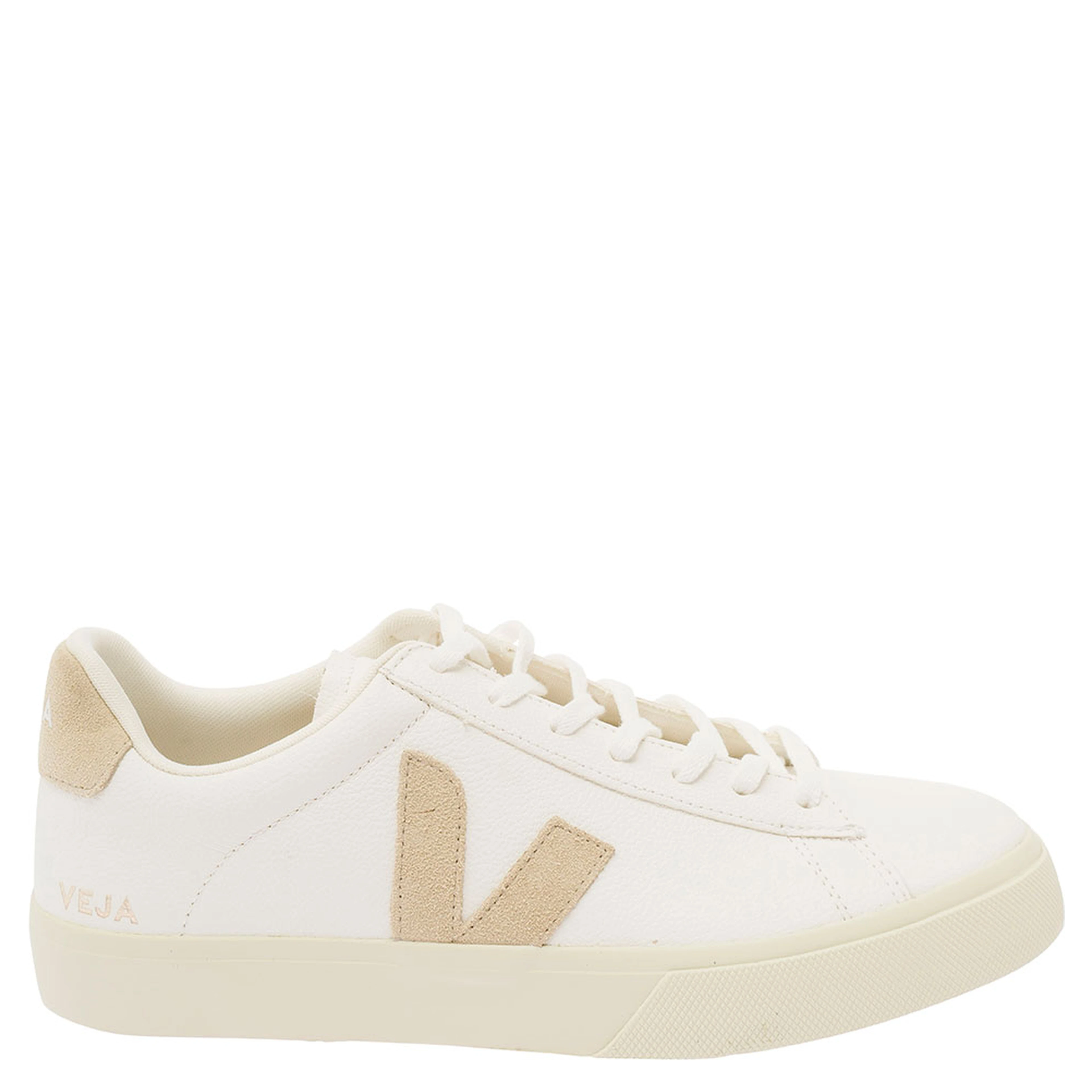 White and Beige Sneakers with Logo Details in Leather Man
