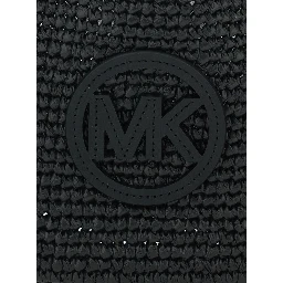 Nolita Small Black Shoulder Bag with Leather Logo on the Front and Woven Design in Raffia Women