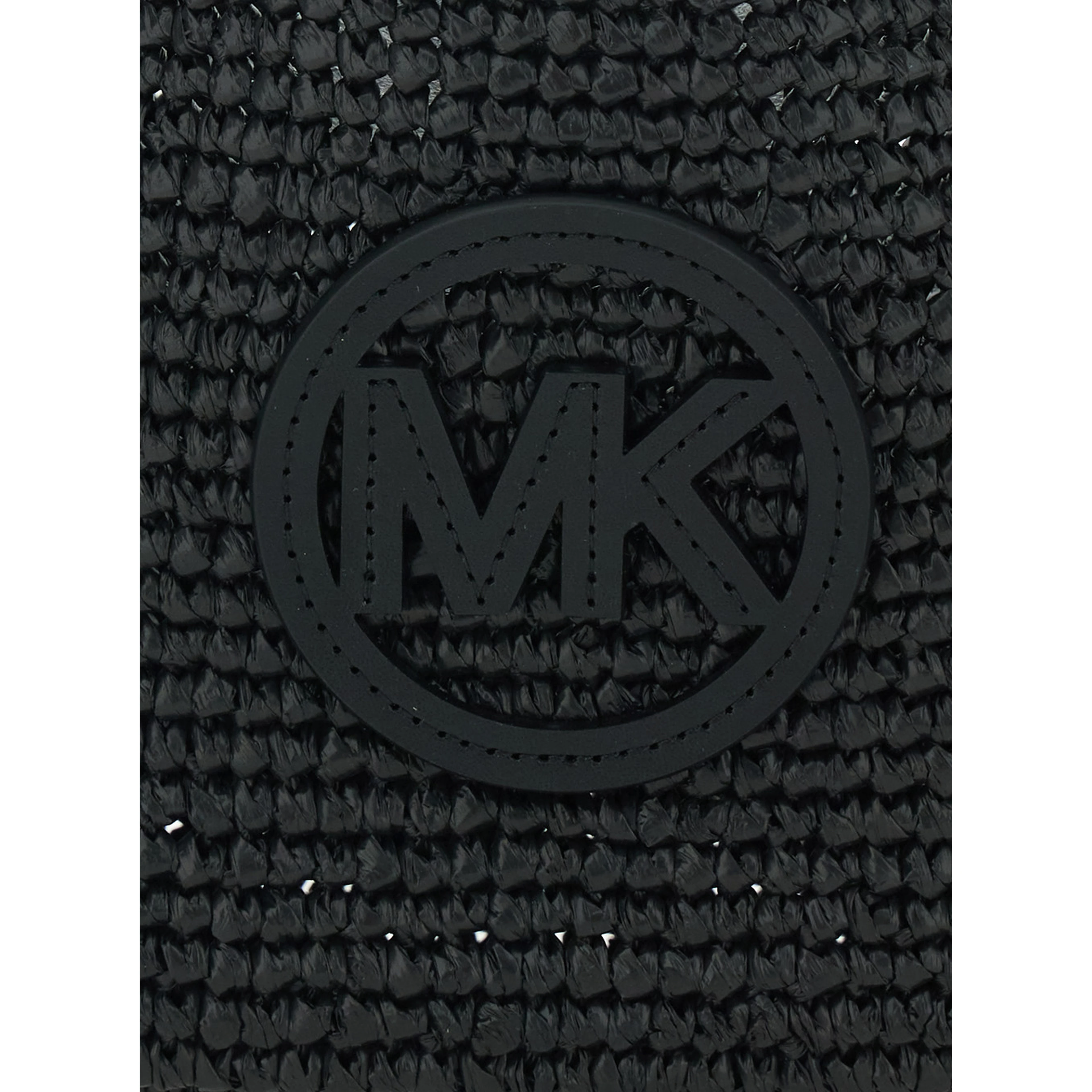 Nolita Small Black Shoulder Bag with Leather Logo on the Front and Woven Design in Raffia Women
