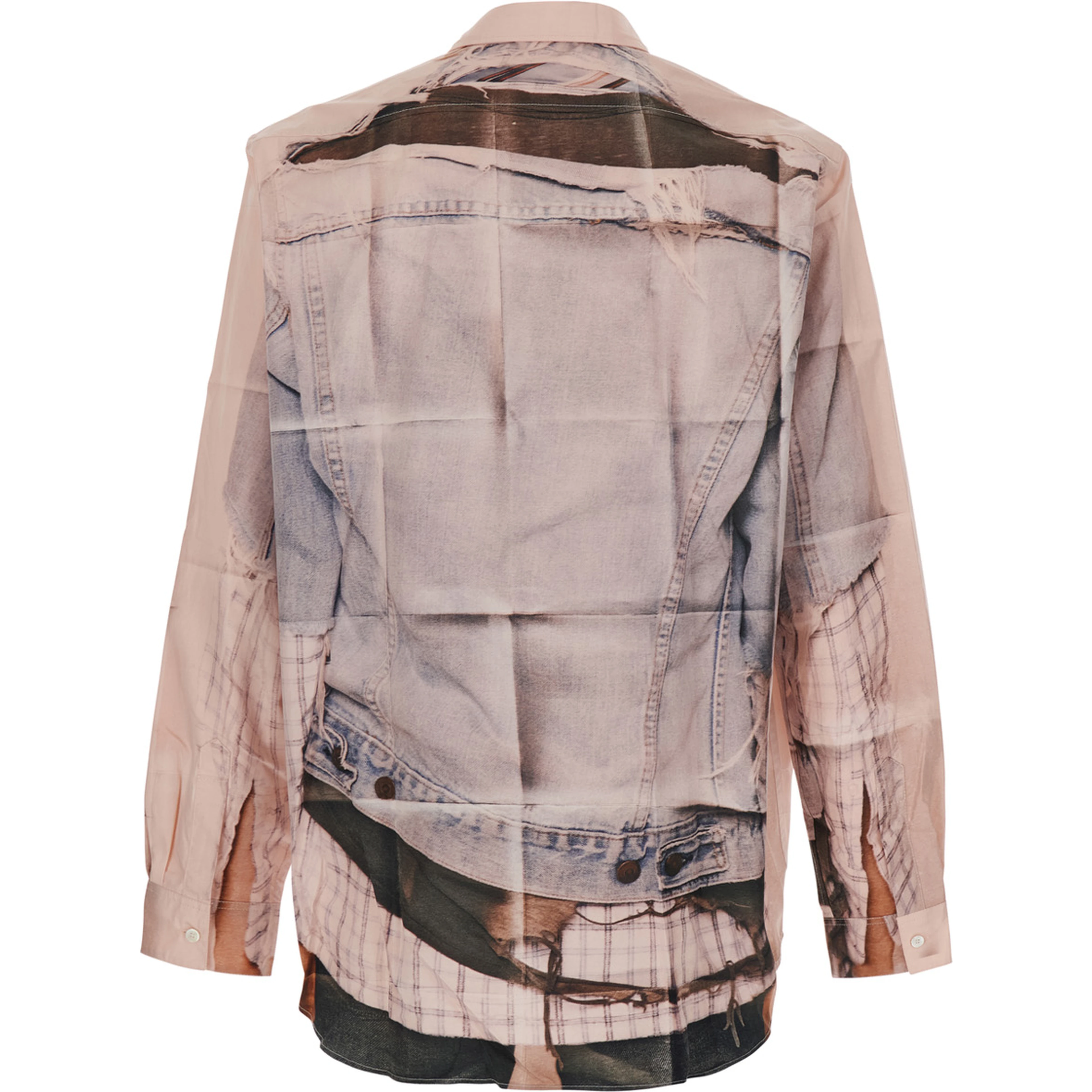 Pink Shirt with classic collar and trompe loeil print in cotton for men