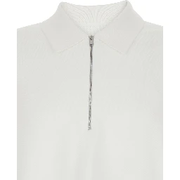 White Polo with Classic Collar and Front Zip Closure in Cotton for Men