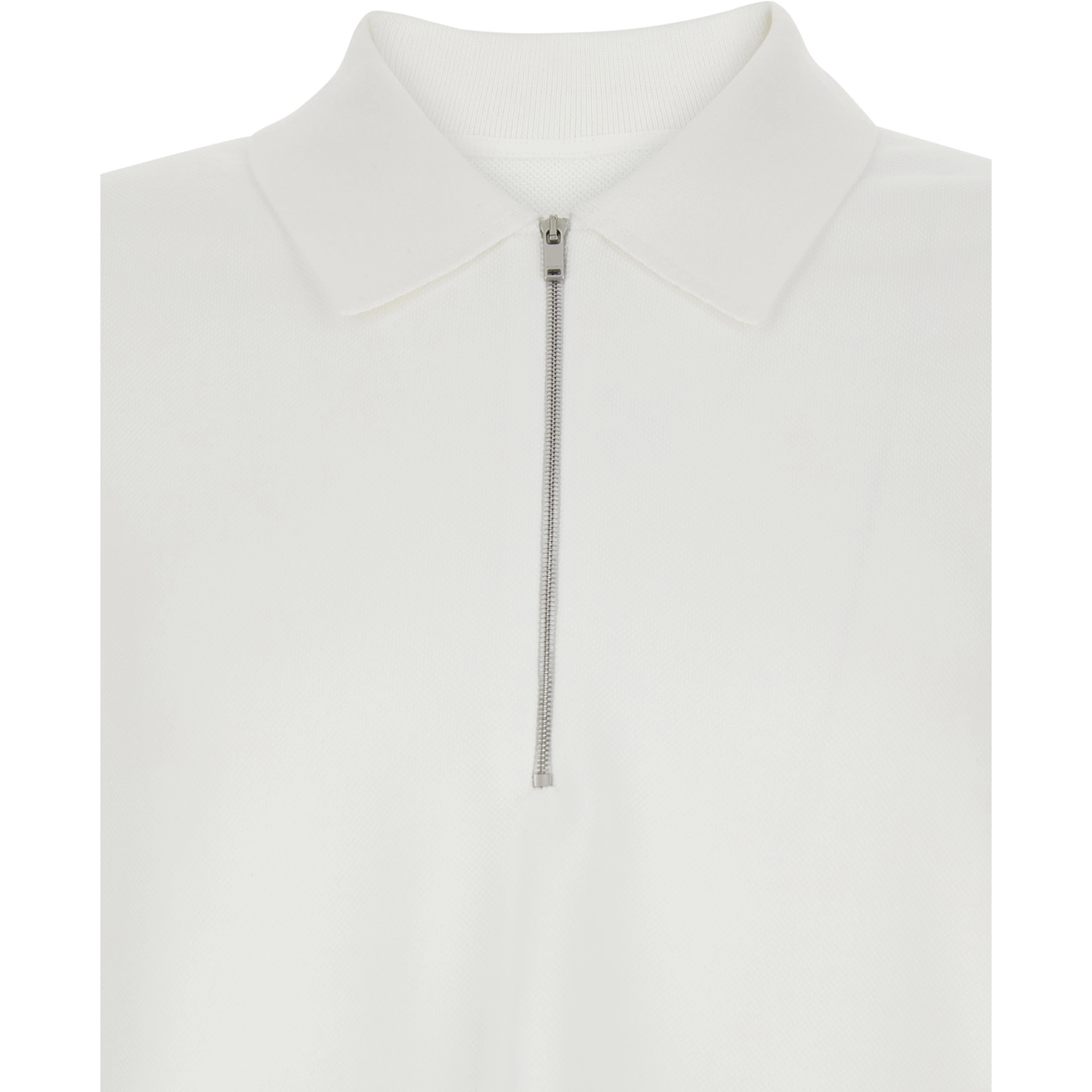 White Polo with Classic Collar and Front Zip Closure in Cotton for Men