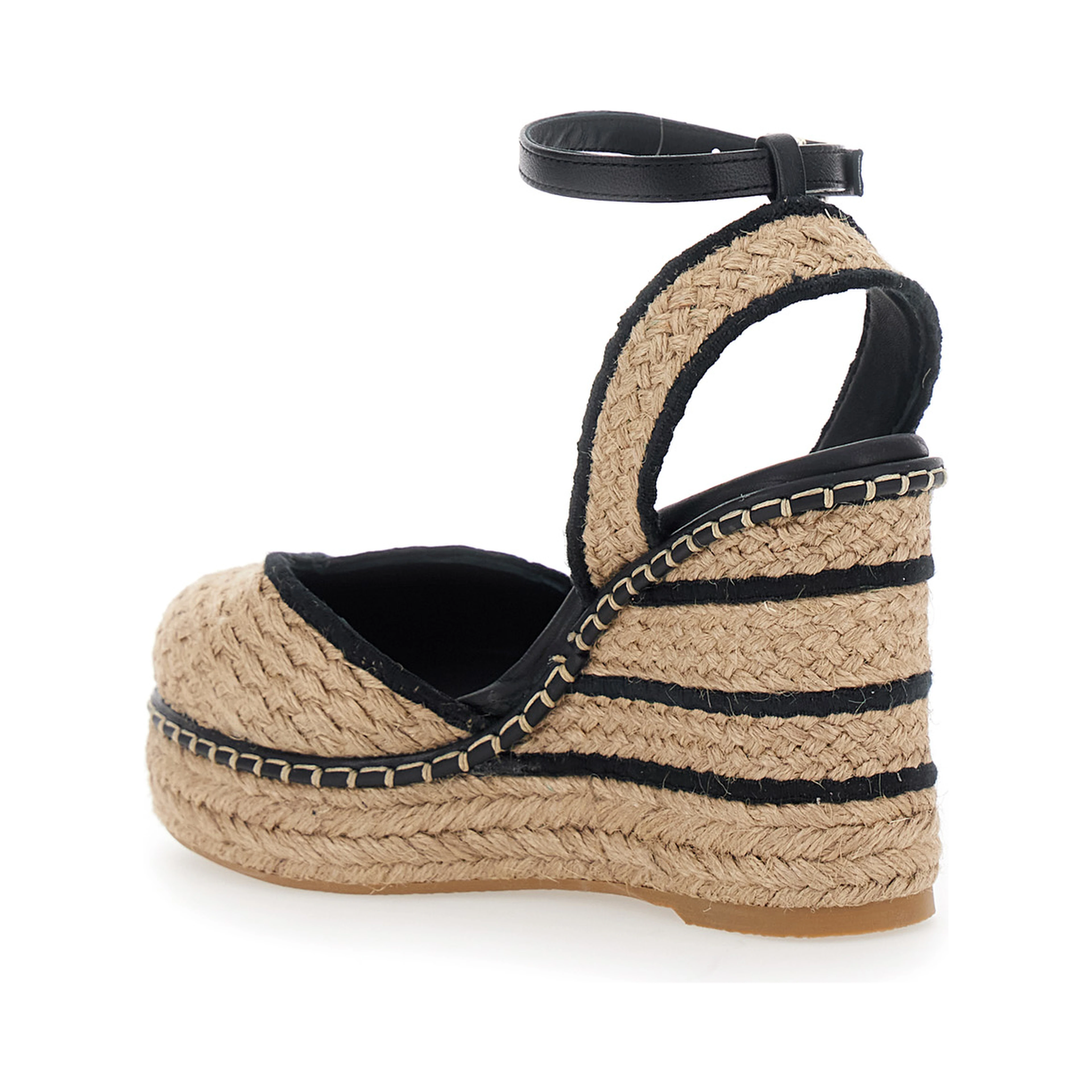 COVA Beige Wedges with Ankle Strap and High Wedge Heel in Fabric for Women