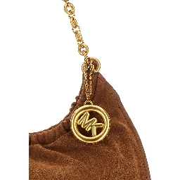 Indie Large Brown Shoulder bag with chain strap and logo plaque on the front in suede for women